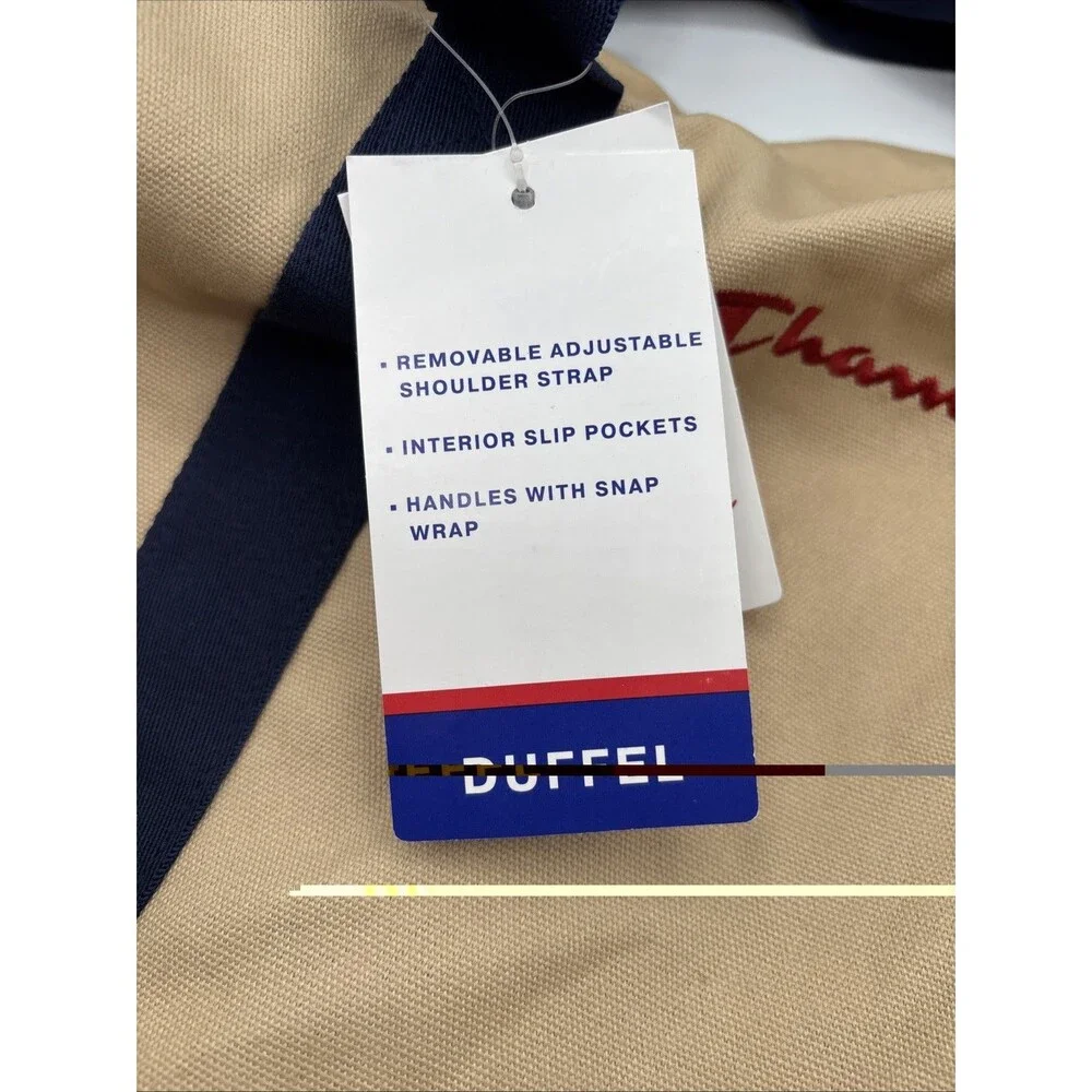 Champion 24" Canvas Duffel Bag Tan Blue Shoulder Strap Sports Gym Travel Men NWT - Picture 5 of 12